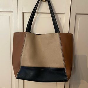 Unique Botkier colorblock leather, snap closure tote with zipper trim accents!
